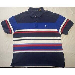 Polo Ralph Lauren Polo Shirt Mens 2XB Color Block USA Striped Blue Red White